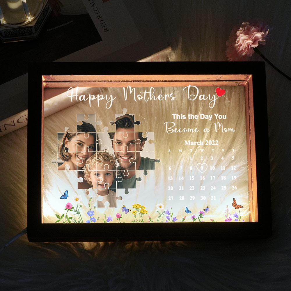 Il Giorno In Cui Sei Diventata Mamma - Luce Notturna Personalizzata - Cornice Luminosa Personalizzata Che Celebra La Prima Luce Della Maternità E Il Legame D'amore Eterno - 