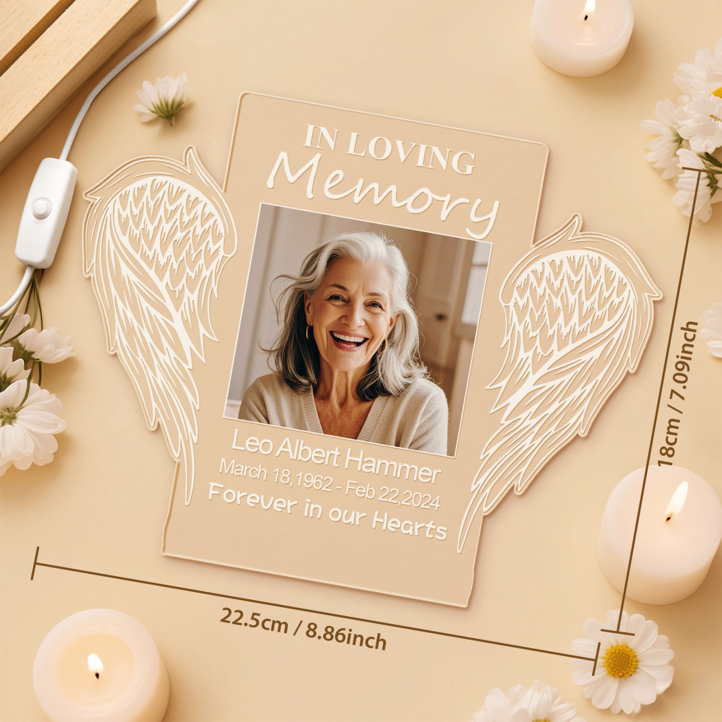 Luce Notturna Commemorativa Personalizzata Con Ali D'angelo E Foto Del Nome In Memoria Di Papà, Mamma, Amico, Regalo Di Condoglianze Per La Perdita Di Una Persona Cara. - 