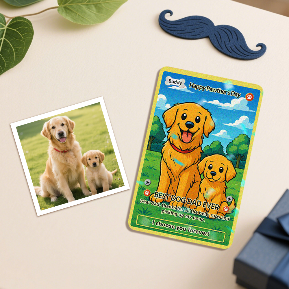 Biglietto D'auguri Anime Personalizzato Per Animali Domestici, Regalo Per La Festa Del Papà Per Papà Cane, Regali Per Amanti Degli Animali, Biglietto Olografico Con Ritratto Di Animale Domestico, Regalo Per Papà Cane, Regali Personalizzati Per Lui - 