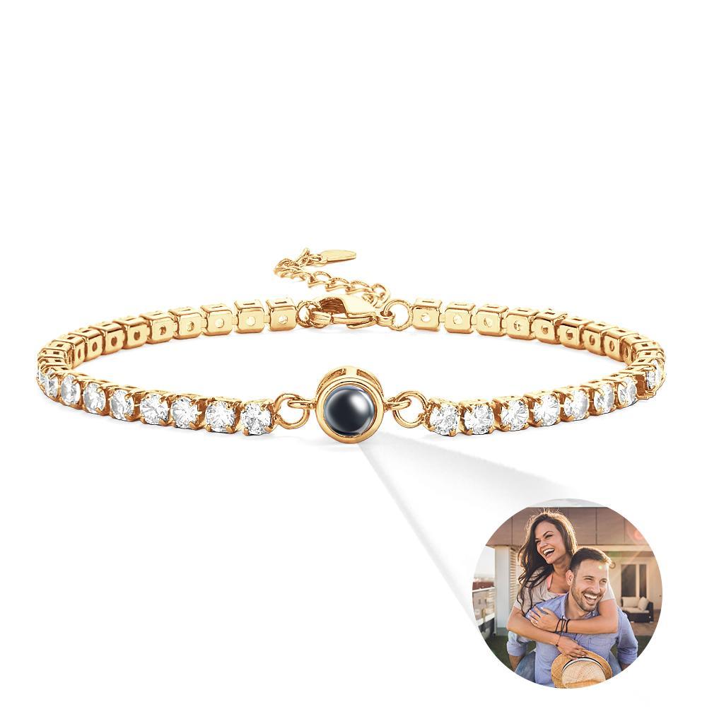 Bracciale Con Proiezione Fotografica Personalizzata, Braccialetto Da Tennis Alla Moda Con Tutti I Diamanti, Regalo Per Lei - 