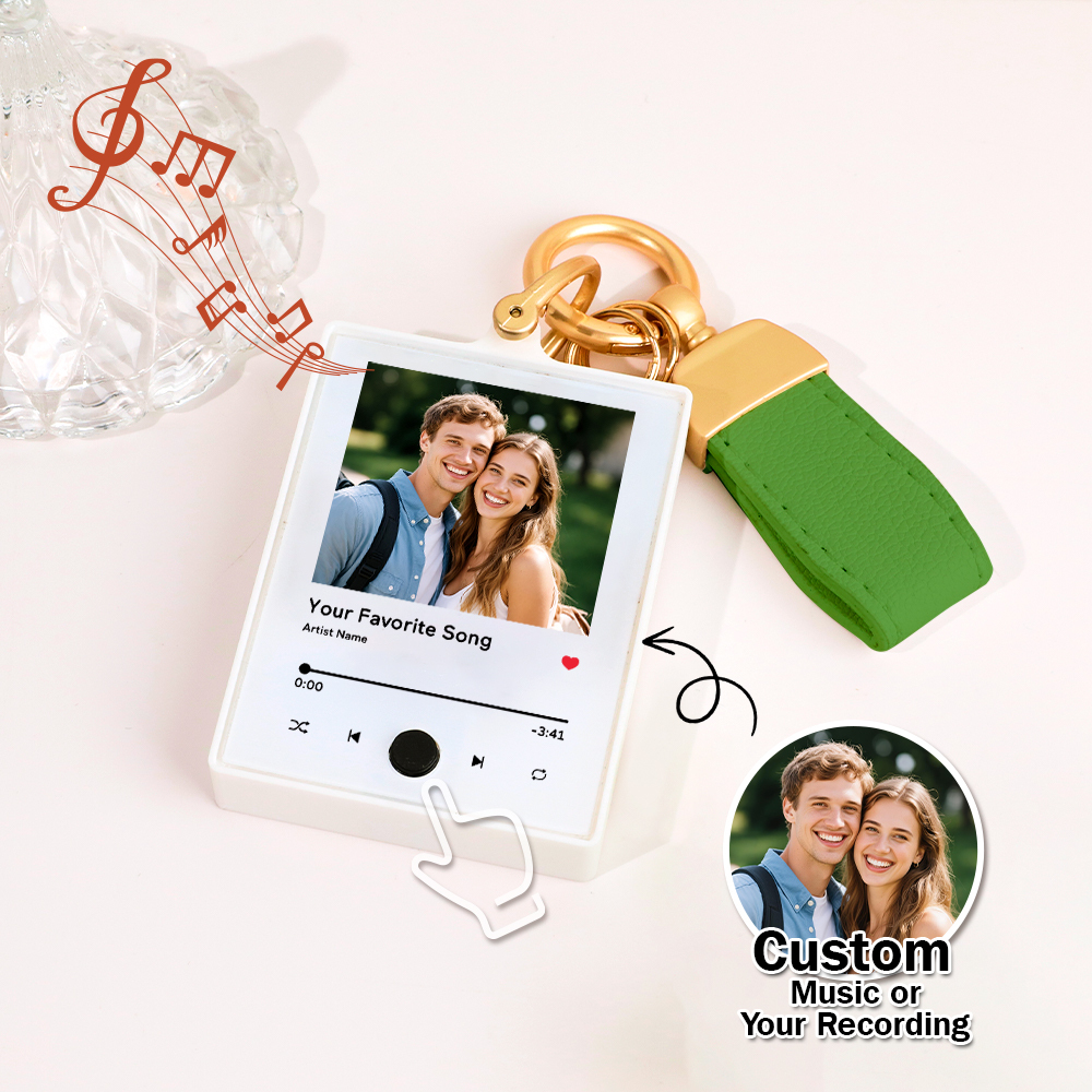 Custom Keychain With Photo and Text – Meaningful Gift with Your Personalized Music or Recording For Dad, Mom, Family, Friends