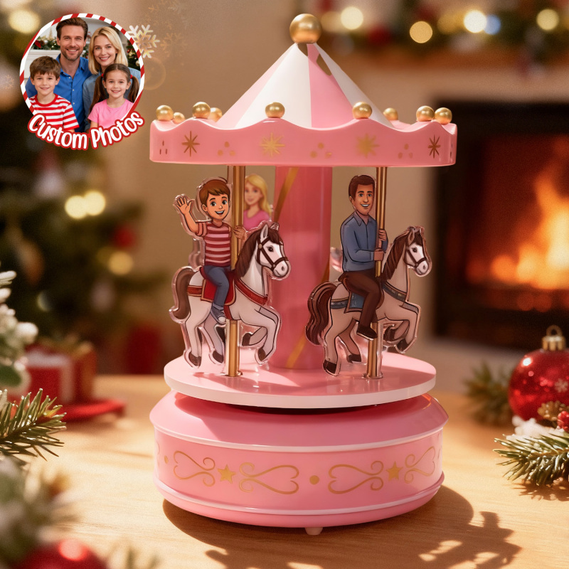 Carillon A Forma Di Carosello Con Ritratto Personalizzato, Decorazione Da Scrivania Per Membri Della Famiglia, Regalo Per La Famiglia
