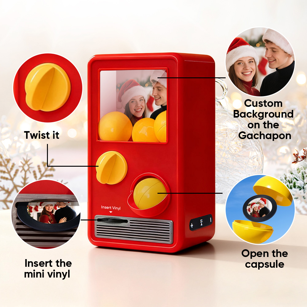 (Pre-Sale, Ships on 25/10) Personalized Music and Photo Music Gachapon Machine Custom Song Mini Record Box Retro Christmas Gifts for Her - CustWitUK