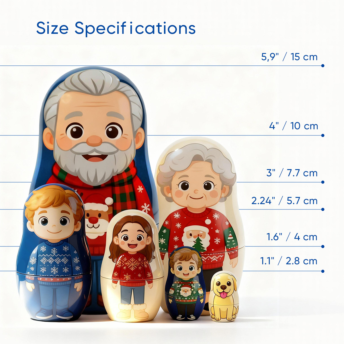 Marioska Personalizzata Con Ritratto Di Famiglia, Foto Personalizzata, Stile Cartone Animato, Regalo Di Natale Con Foto