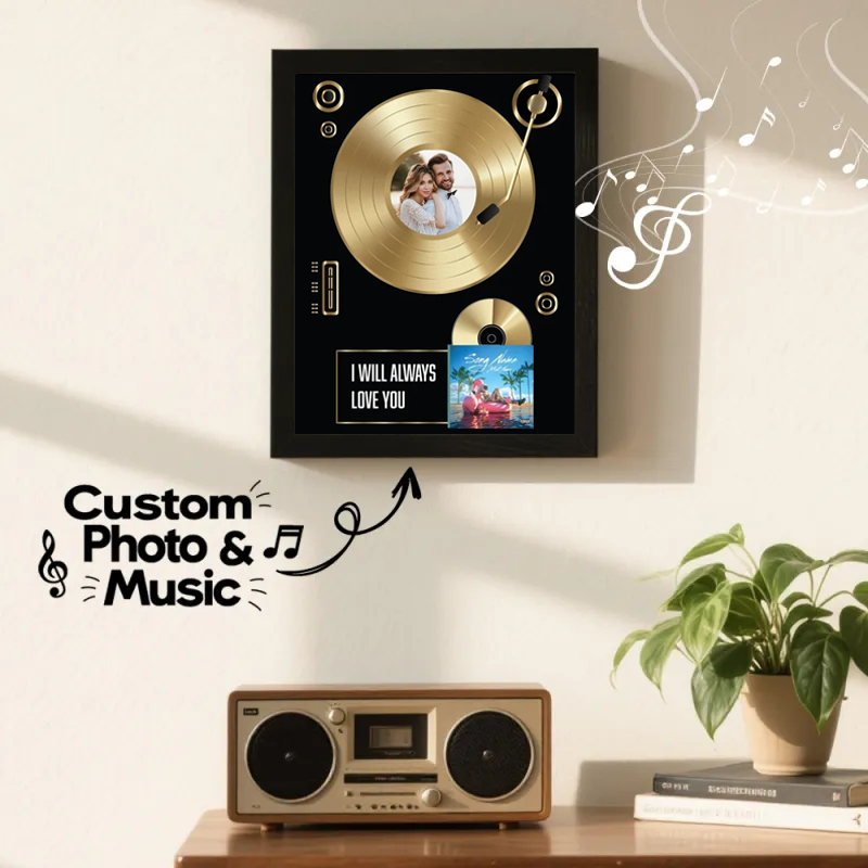 Decorazione Musicale Personalizzata In Stile Disco Dorato, Nome Personalizzato Con Foto Musicale, Targa Musicale Personalizzata Con Foto, Targa Con Canzone Personalizzata, Clicca Per Riprodurre Senza Bisogno Del Telefono Per I Tuoi Cari - 