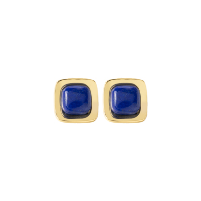 Minimalist Lapis Lazuli Stud Earrings | Geometric Square Design Jewelry