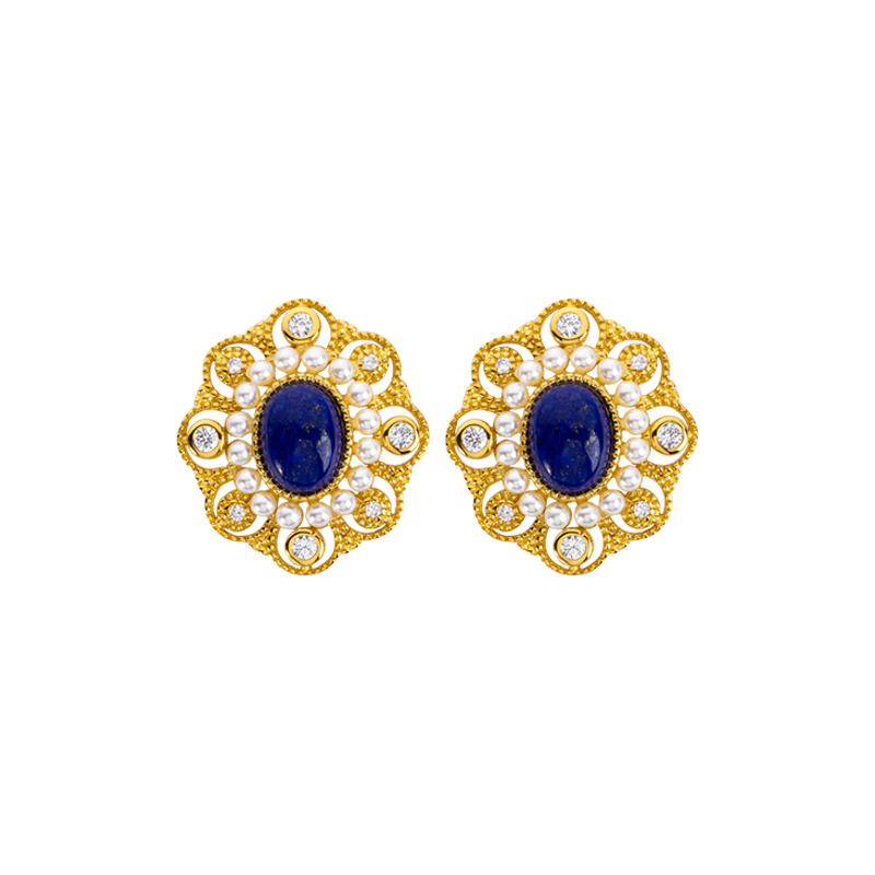 French Style Lapis Lazuli Vintage Stud Earrings