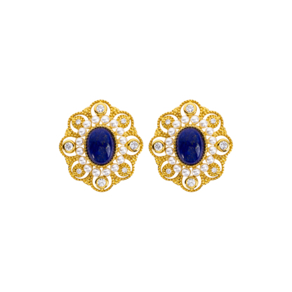 French Style Lapis Lazuli Vintage Stud Earrings