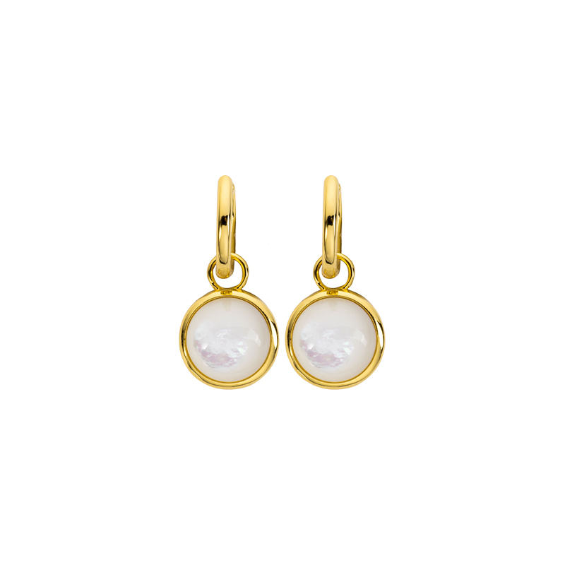 Iridescent Mother of Pearl Dangle Earrings - Valentine's Day Luxury Gift with Gold Plated Chain