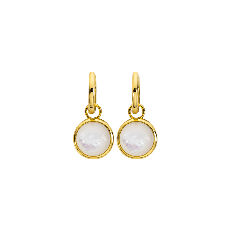 Iridescent Mother of Pearl Dangle Earrings - Valentine's Day Luxury Gift with Gold Plated Chain