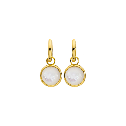 Iridescent Mother of Pearl Dangle Earrings - Valentine's Day Luxury Gift with Gold Plated Chain