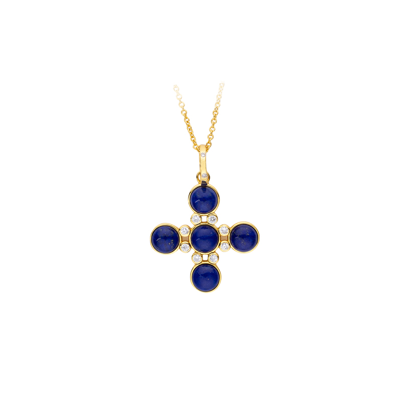 Lapis Lazuli Diamond Cross Statement Necklace