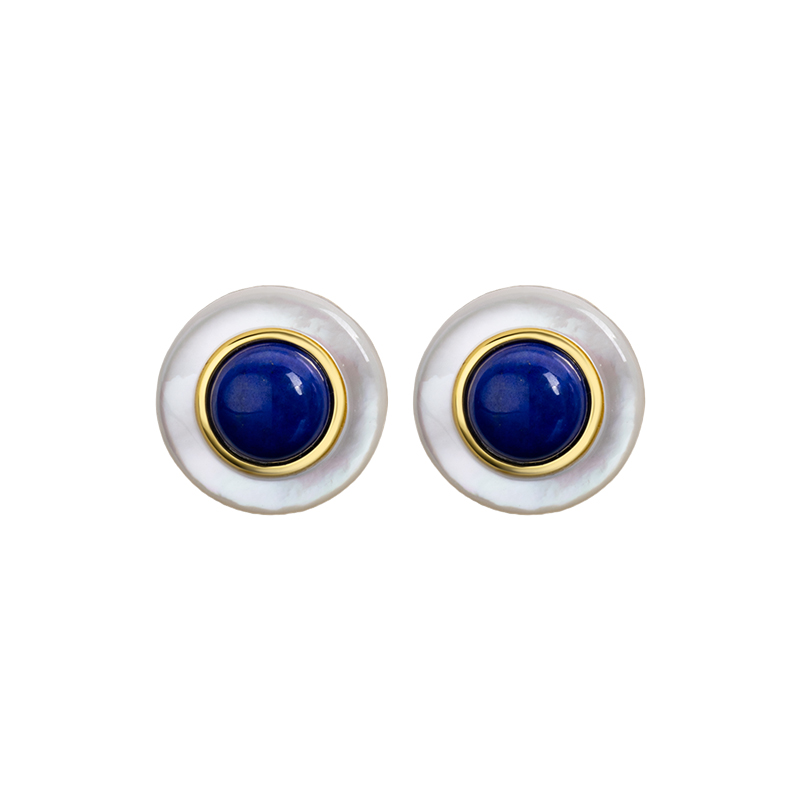 Minimalist Lapis Lazuli Round Stud Earrings - Bohemian Style
