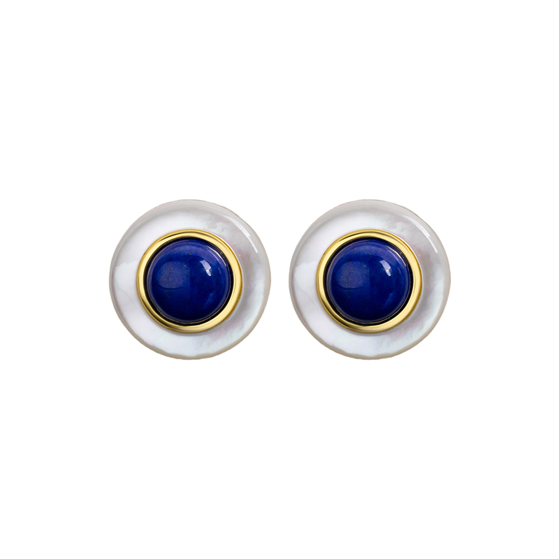 Minimalist Lapis Lazuli Round Stud Earrings - Bohemian Style