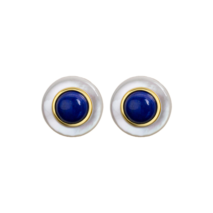 Minimalist Lapis Lazuli Round Stud Earrings - Bohemian Style