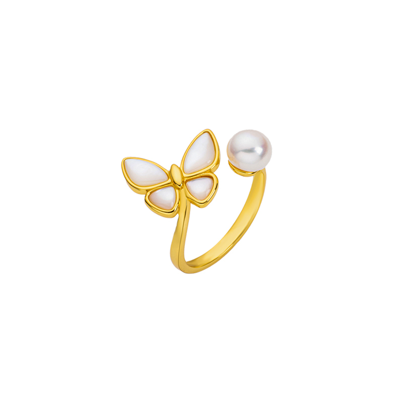Butterfly Design White Mother-of-Pearl Ring