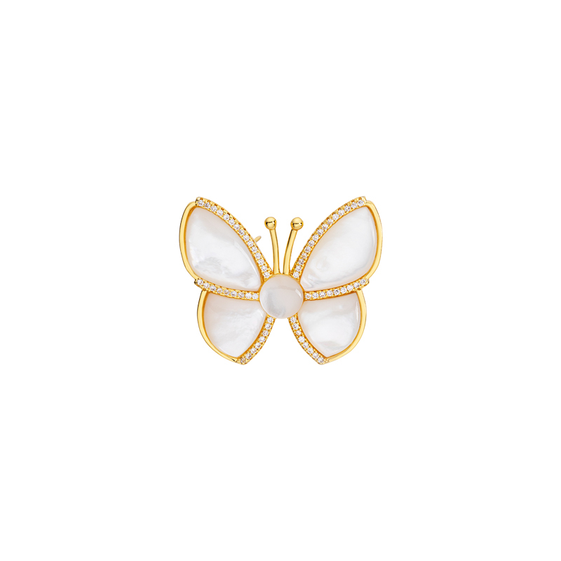 Natural White Mother-of-Pearl Butterfly Evening Dress Brooch