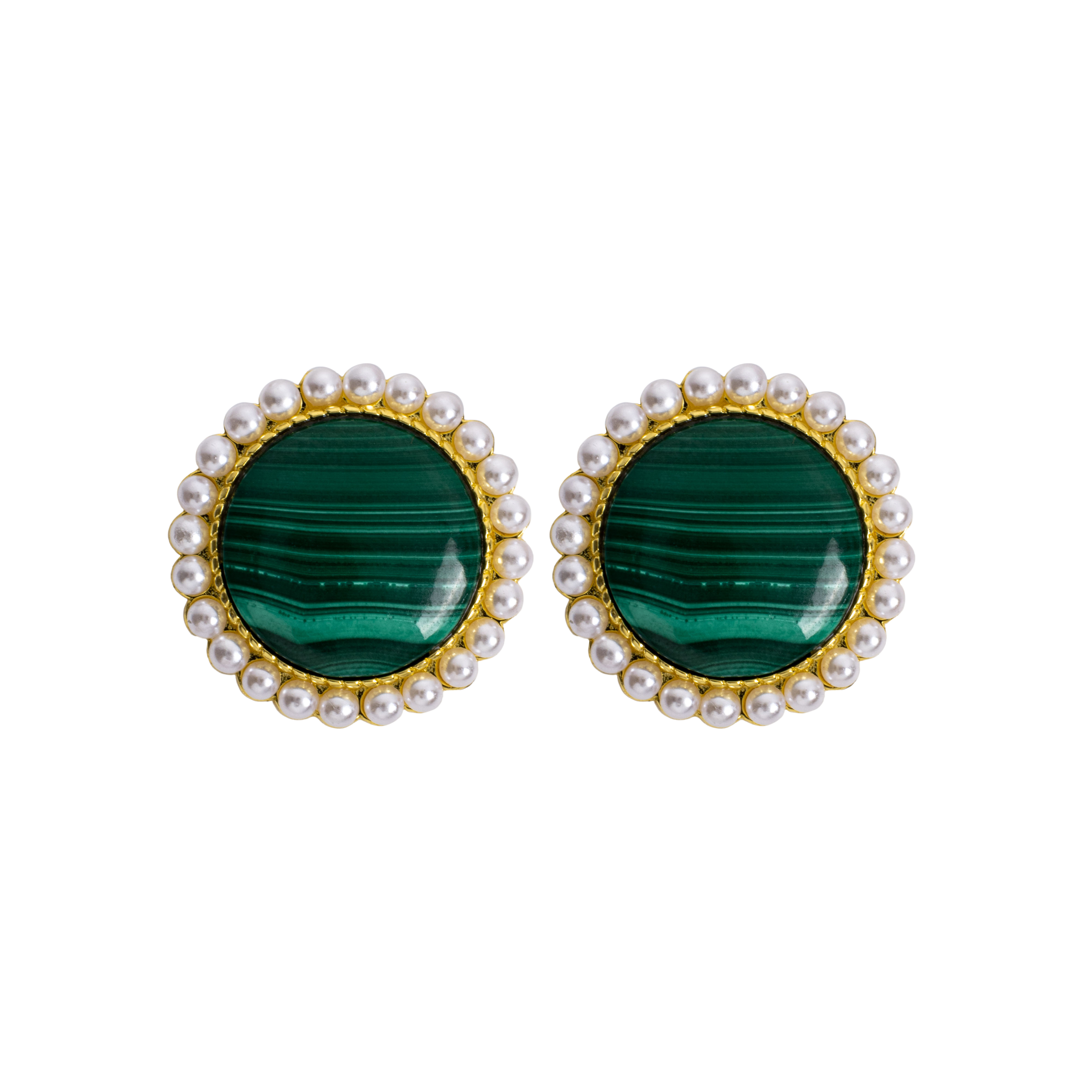 Trendy Malachite Pearl Stud Earrings