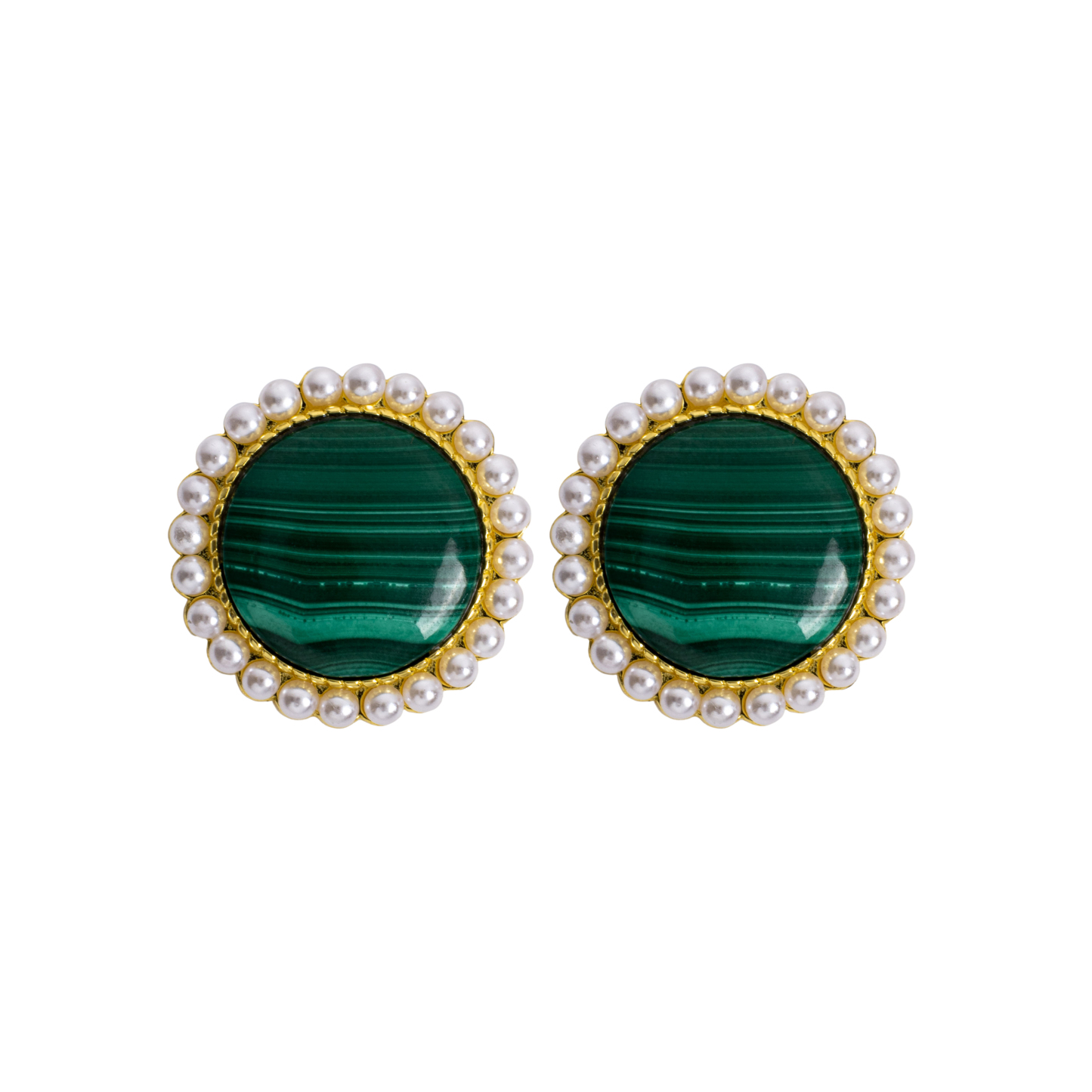 Trendy Malachite Pearl Stud Earrings