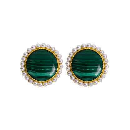 Trendy Malachite Pearl Stud Earrings