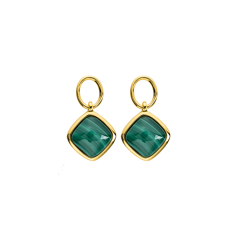 Minimalist Square Natural Malachite Earrings