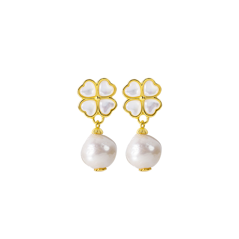 Natural MOP Clover Baroque Pearl Earrings