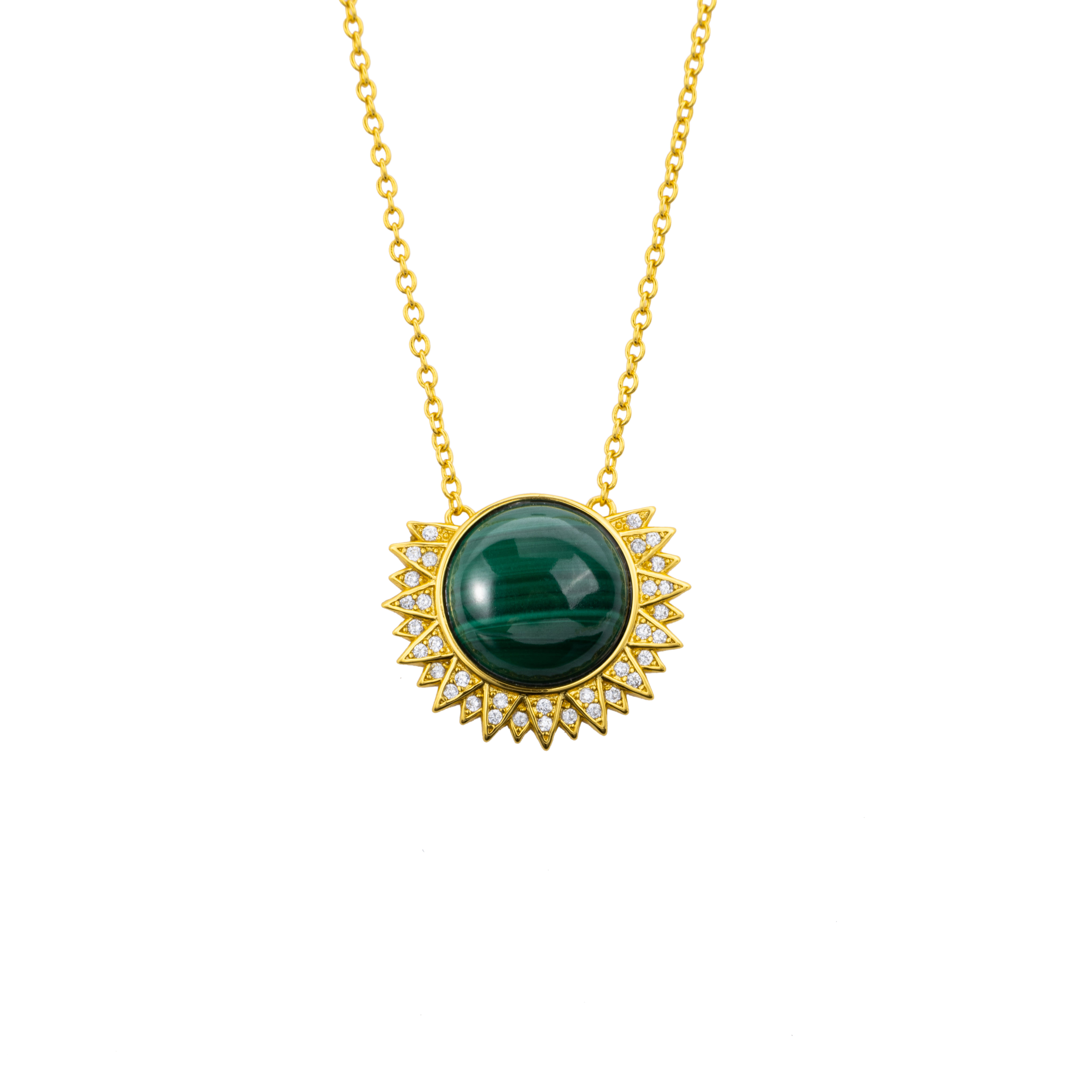 Luxe Malachite Sunflower Pendant – Slender Chain Elegance