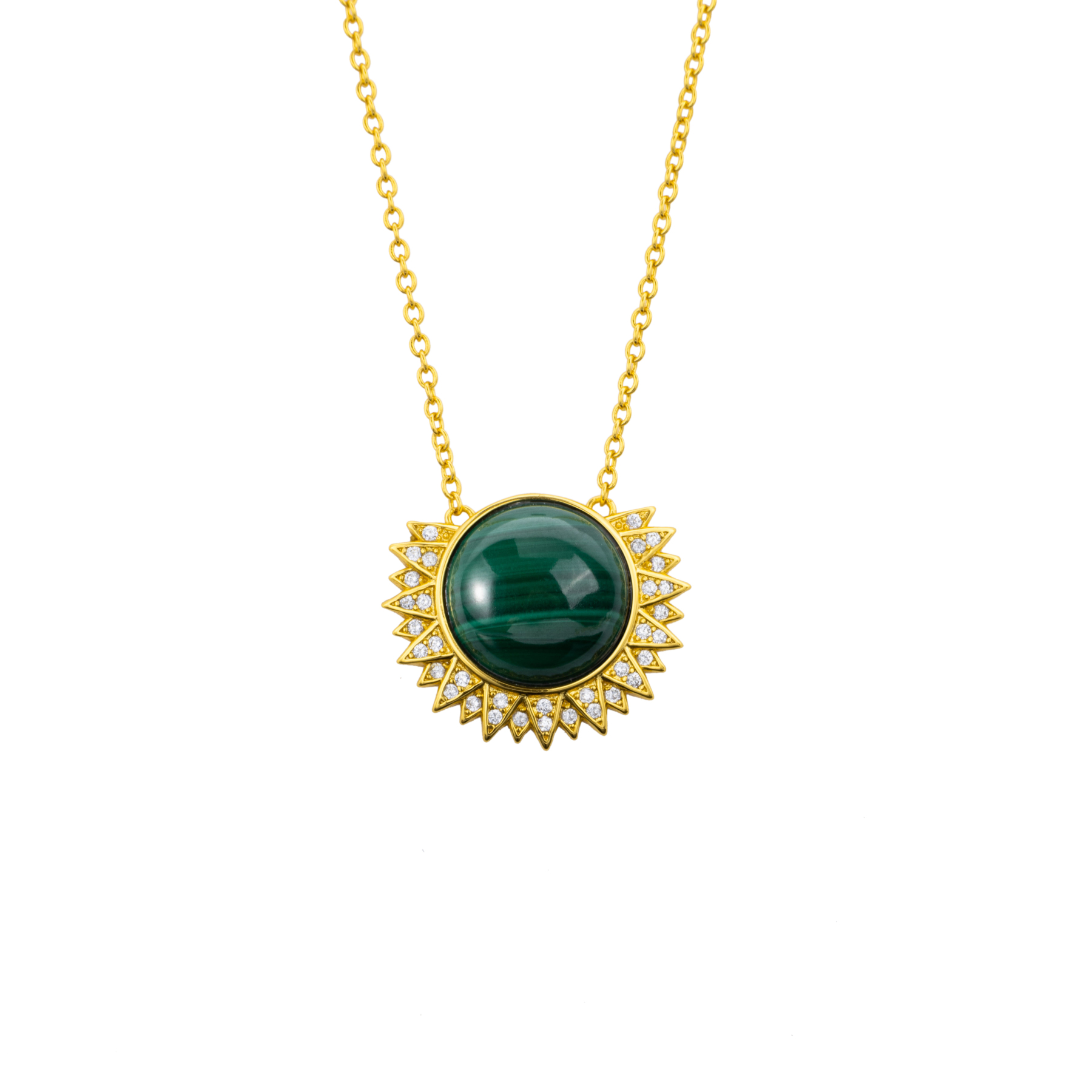 Luxe Malachite Sunflower Pendant – Slender Chain Elegance