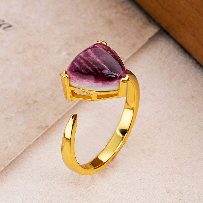 Natural Purple Spiny oyster Triangle Ring Fashion Elegant Purple Finger Ring