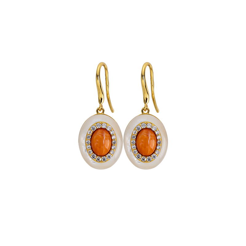 Orange Spiny Oyster Earrings – Oval Shell Dangle Drop, Boho Beach Jewelry for Women