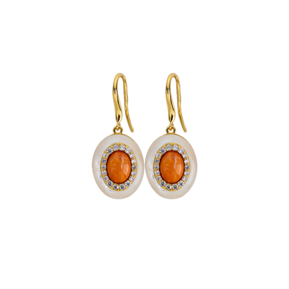 Orange Spiny Oyster Earrings – Oval Shell Dangle Drop, Boho Beach Jewelry for Women