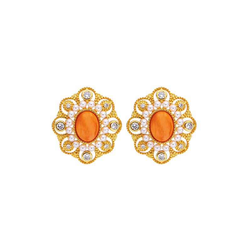 Natural Spiny Oyster Earrings Women – French Royal Style Studs, Handmade Baroque Jewelry