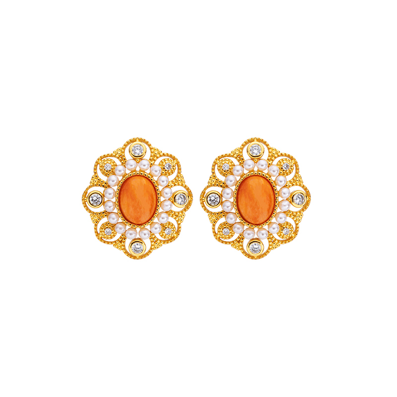 Natural Spiny Oyster Earrings Women – French Royal Style Studs, Handmade Baroque Jewelry