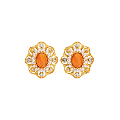 Natural Spiny Oyster Earrings Women – French Royal Style Studs, Handmade Baroque Jewelry