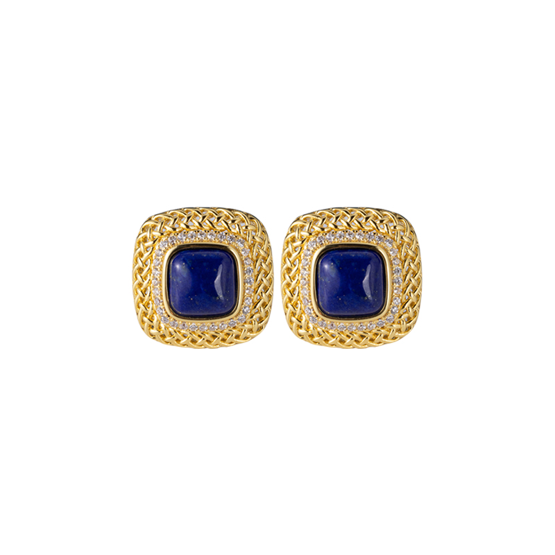 Lapis Lazuli Cube Earrings – Heirloom-Worthy Mesh Design for the Discerning Collector