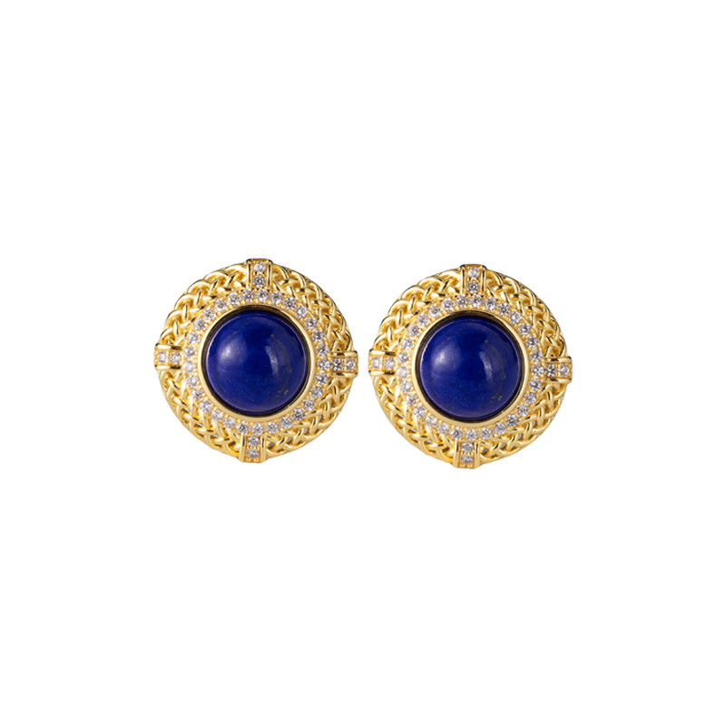 Natural Lapis Lazuli Round Earrings – Vintage Opulence Meets Modern Minimalism