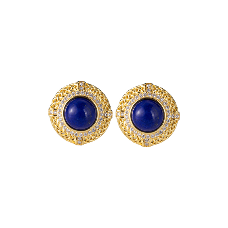 Natural Lapis Lazuli Round Earrings – Vintage Opulence Meets Modern Minimalism