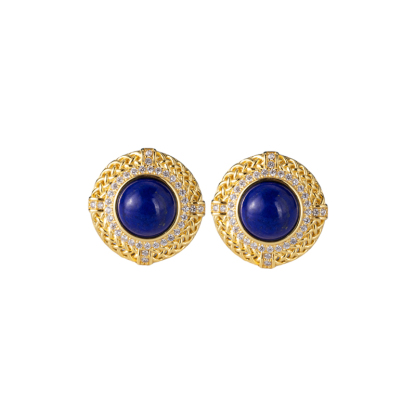 Natural Lapis Lazuli Round Earrings – Vintage Opulence Meets Modern Minimalism