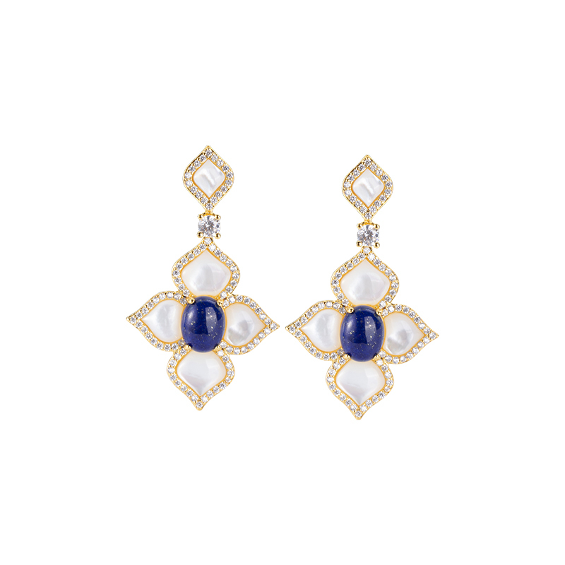 Natural Lapis & Pearl Studs – 18K Gold Plated Heirloom for Everyday Radiance