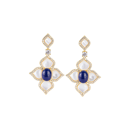 Natural Lapis & Pearl Studs – 18K Gold Plated Heirloom for Everyday Radiance