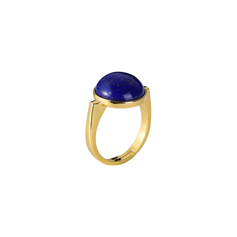 Natural Raw Lapis Lazuli Minimalist Ring – 18K Gold Plated Niche Design Women's Index Finger Jewelry