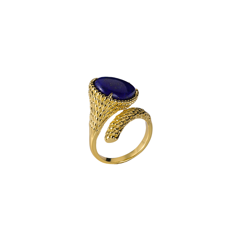 Lapis Lazuli Serpent Ring – Thick 18K Gold Plated Bold Statement Jewelry, Instagram-Worthy Index Finger Ring