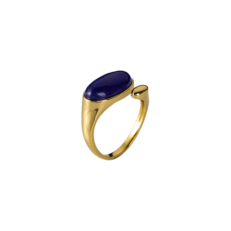 Adjustable Oval Lapis Lazuli Ring - Natural Stone Stackable Jewelry with Open Band