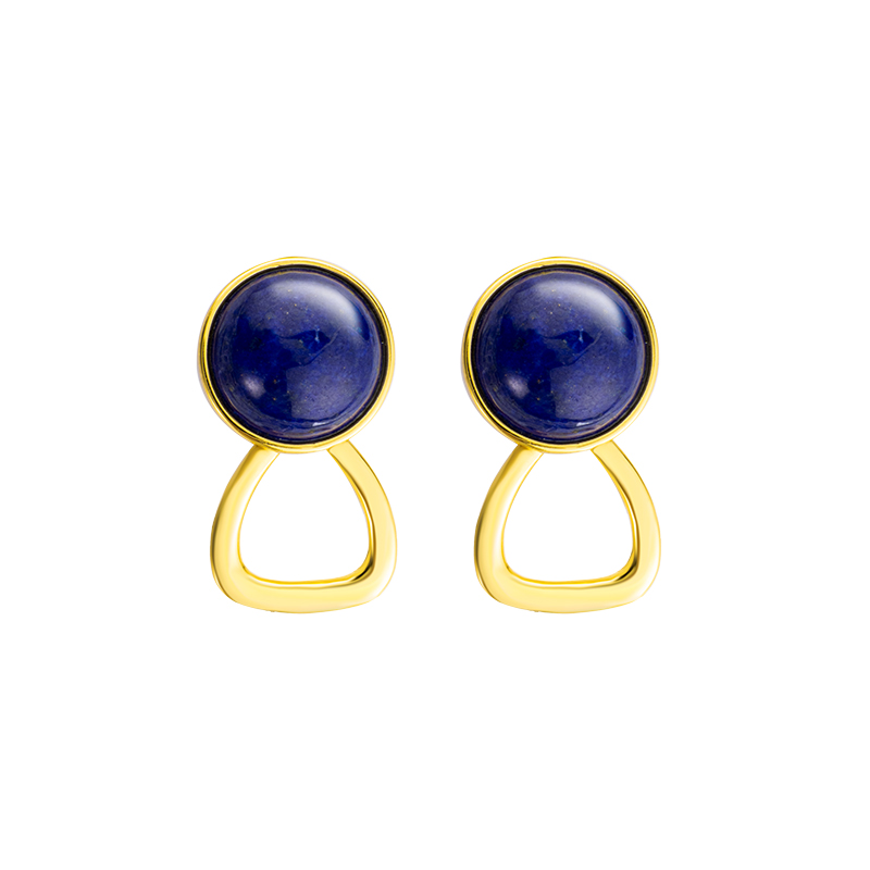 Lapis Lazuli Round Stud Earrings - Unique Modern Jewelry with Artistic Edge (Handcrafted Boho Chic Accessories)