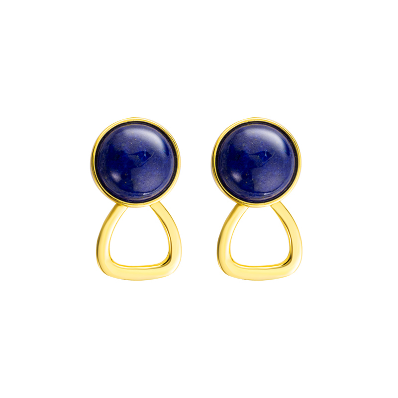 Lapis Lazuli Round Stud Earrings - Unique Modern Jewelry with Artistic Edge (Handcrafted Boho Chic Accessories)