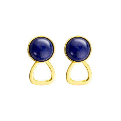Lapis Lazuli Round Stud Earrings - Unique Modern Jewelry with Artistic Edge (Handcrafted Boho Chic Accessories)