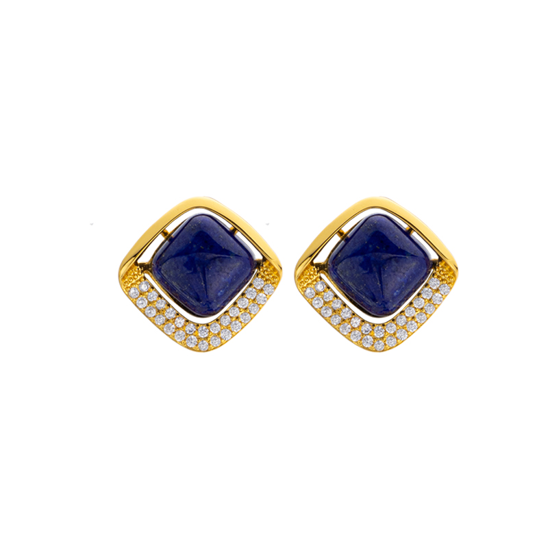 Lapis Lazuli Square Studs - Modern Minimalist Jewelry