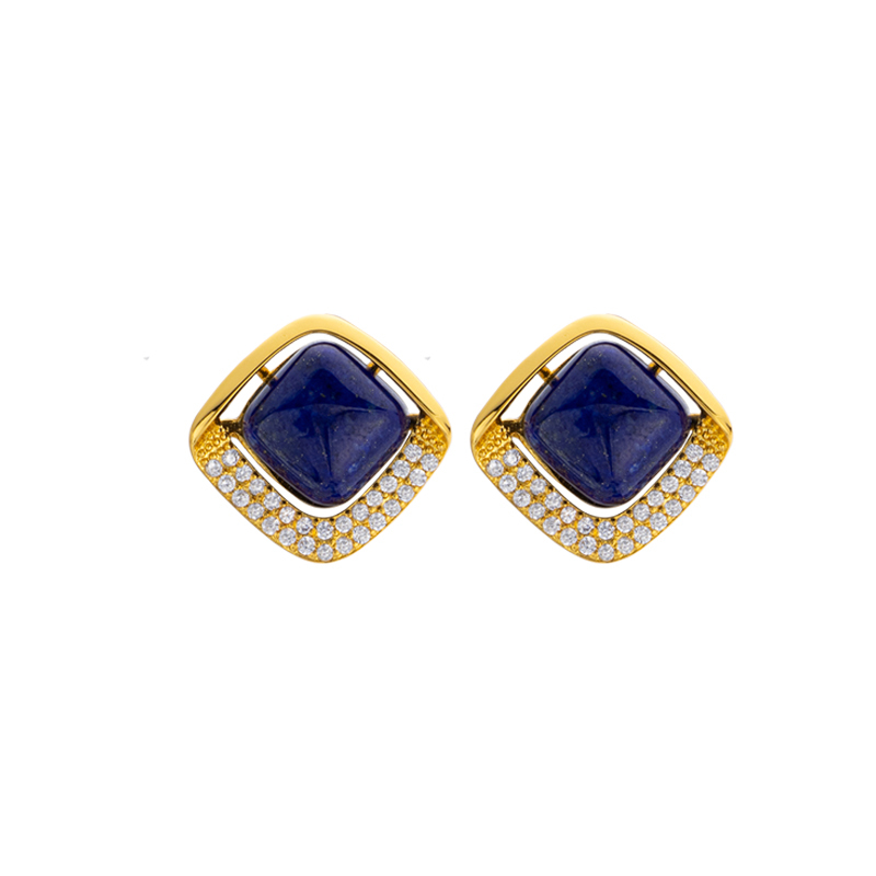 Lapis Lazuli Square Studs - Modern Minimalist Jewelry