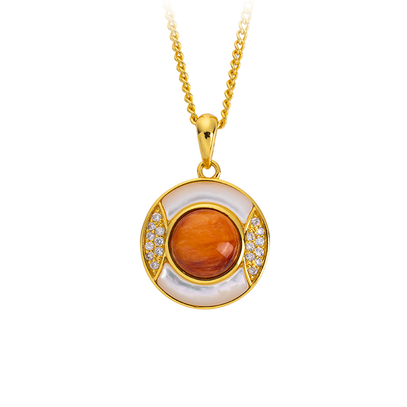 Natural Spiny Oyster Collarbone Necklace – Round Shell Pendant, Boho Beach Jewelry