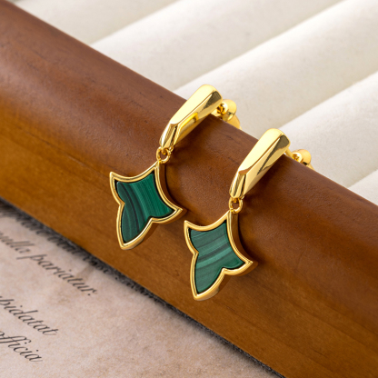 Luxury Malachite Maple Leaf Earrings - Elegant & Sophisticated